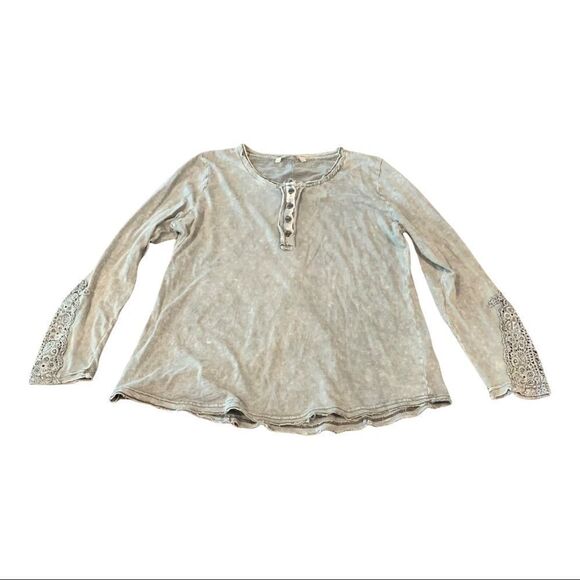 Soft Surroundings Scoop Neck Henley Top Lace Insets - Picture 1 of 5